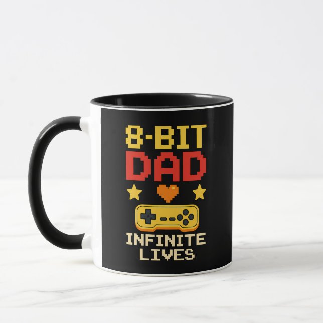 Caneca pai de 8 bits com vidas infinitas (Esquerda)