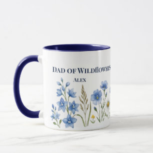 Caneca Pai de Flores Silvestres Floral Azul Nome Personal
