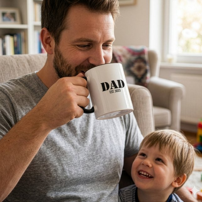 Caneca Pai Estabeleceu Fonte Negra Simples e Ousada (Dad Established Simple Bold Black Text on a White Mug with Black handle and inside)