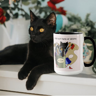 Caneca Paint Brushes Pallet Black Kitten Artist