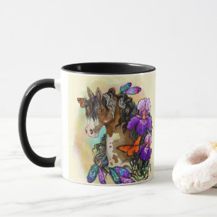 Caneca Paint Horse Mustang com Íris e borboletas