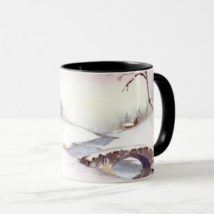 Caneca Paintagem de Paisagem com Aquarela de Ponte de Nev