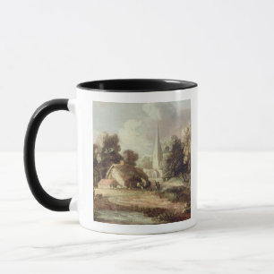 Caneca Paisagem com uma igreja, casa de campo, aldeões e