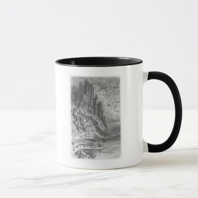Caneca Paisagem da fantasia com cidade e castelo (Direita)