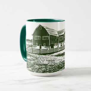 Caneca Paisagem de campo com recortes de madeira casa de 