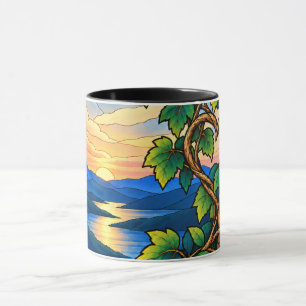Caneca Paisagem de Coração de Parreira em Vidro Colorido