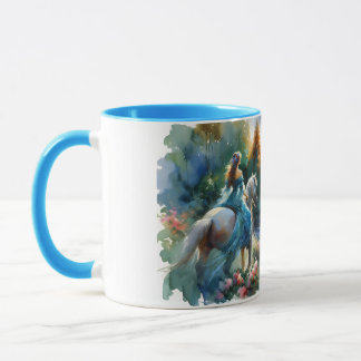 Caneca Paisagem de Sonho da Floresta com Rio e Cavaleira