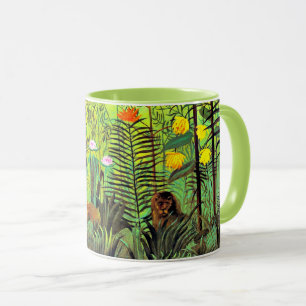 Caneca Paisagem Exótica com Leão e Leão,