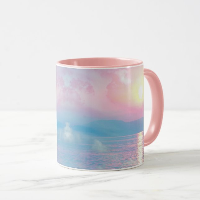 Caneca Paisagem mágica no pôr do sol rosa (Frente Esquerda)