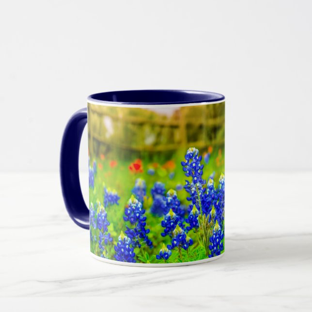 Caneca Paisagem Moderna da Cerca Nacional do Texas Bluebo (Frente Esquerda)