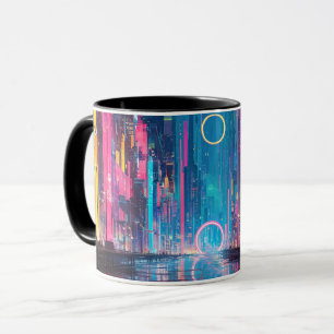 Caneca Paisagem Noturna Neon Vibrante Futurista da Cidade