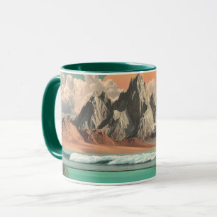 Caneca Paisagem Oceânica e Montanhosa Surrealista com Ond