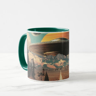 Caneca Paisagem Surreal com Estrada, OVNI e Saturno