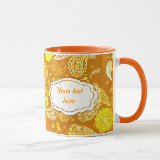 Caneca Paisley ensolarado amarelo alaranjado customizável