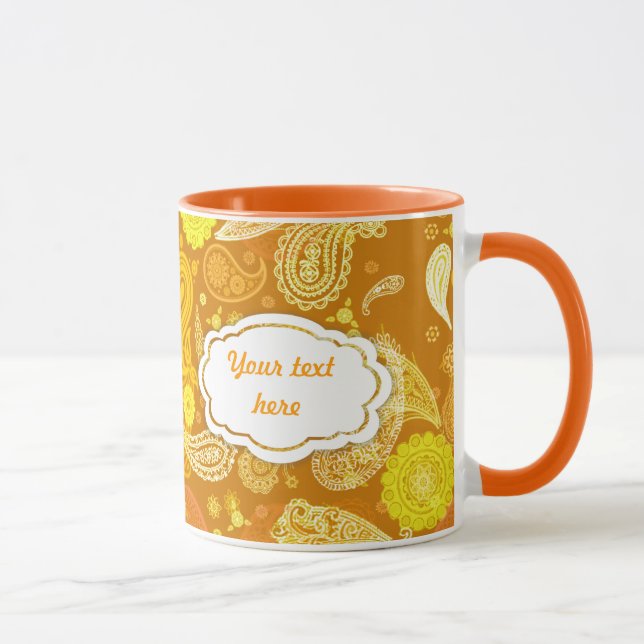 Caneca Paisley ensolarado amarelo alaranjado customizável (Direita)