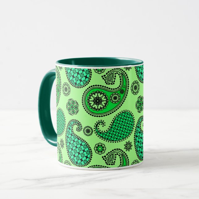 Caneca Paisley, jade e hortelã verdes (Frente Esquerda)