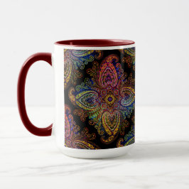 Caneca Paisley Multicolorido em Fundo Preto
