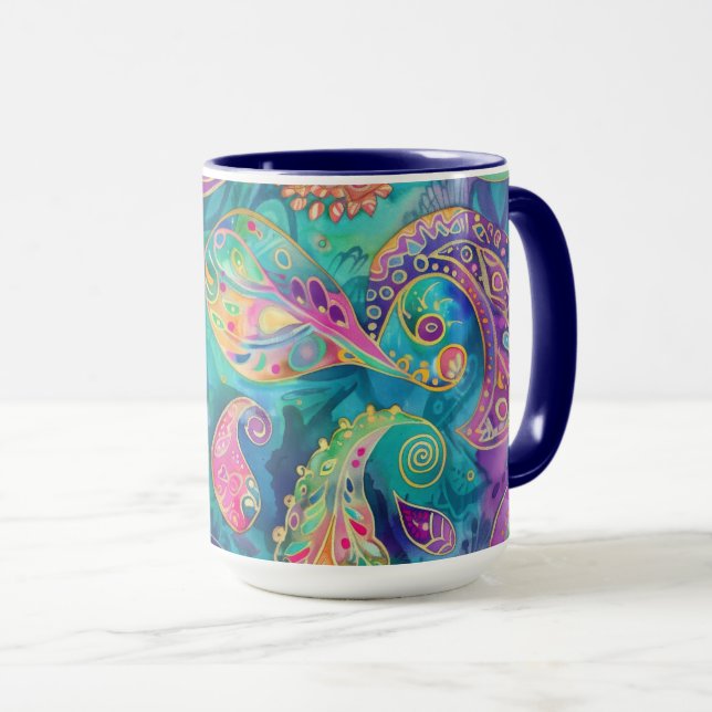 Caneca Paisley Whimsical Bonito e Vibrante (Frente Esquerda)