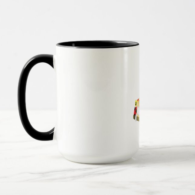 Caneca palhaço alegre dirige um carro amarelo (Esquerda)