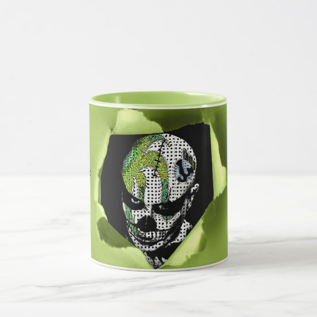 Caneca Palhaço Assombrado Mostrado através do Buraco Rasp (Centro)