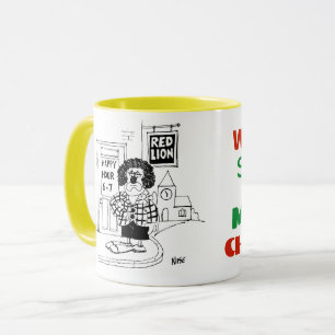 Caneca Palhaço Triste Fora de um Pub Esperando por Feliz