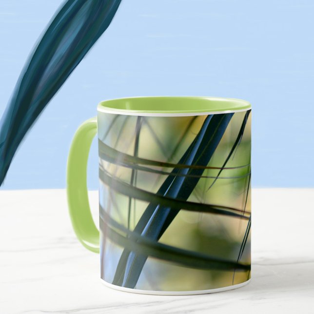 Caneca Palma Tropical Fronteira Abstrato Azul Verde Amare (Criador carregado)