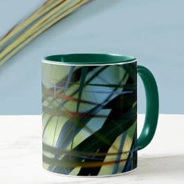 Caneca Palma Tropical Fronteira Abstrato Verde Amarelo Az