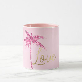 Caneca Palmeira cor-de-rosa, palmeira, com Dourado amor