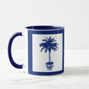 Caneca Palmeira Potted - azuis marinhos e branco