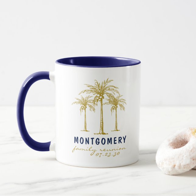 Caneca Palmeiras Tropicais Douradas Reunião de Família Pe (Com Donut)