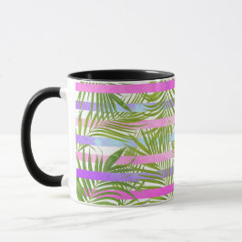Caneca Palmeiras tropicais, listras violetas rosa moderna