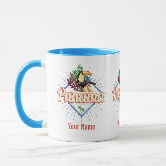 Caneca Panamá City Toucan Retro Palm Trees Vintage (Esquerda)