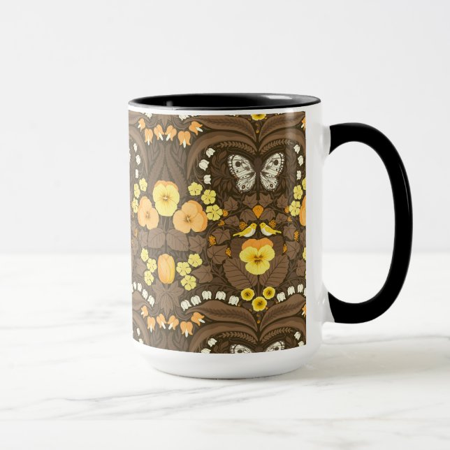 Caneca Pancas, aves e borboletas amarelas (Direita)