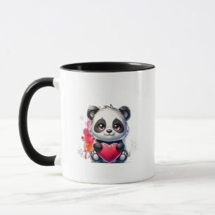 Caneca Panda bonita abraçando um coração