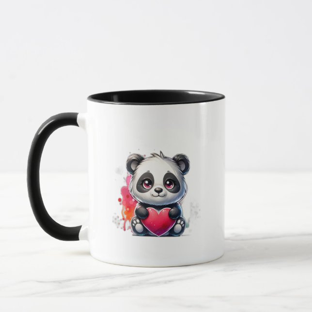Caneca Panda bonita abraçando um coração (Esquerda)