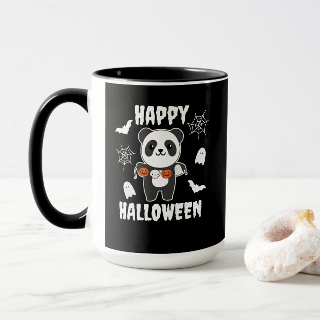 Caneca Panda Happy Halloween Pumpkin Bat Costume (Com Donut)