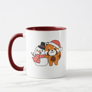 Caneca Panda Vermelha Com Neve No Inverno Para O Natal