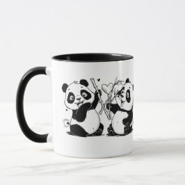Caneca Pandas em Ação Cardíaca: Cheio Dia de os namorados