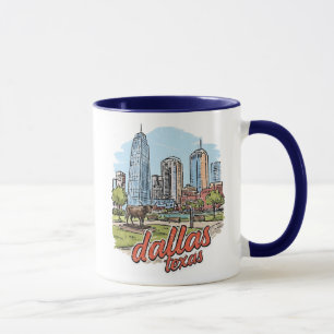 Caneca Panorama da Cidade de Dallas Texas Longhorn Retro