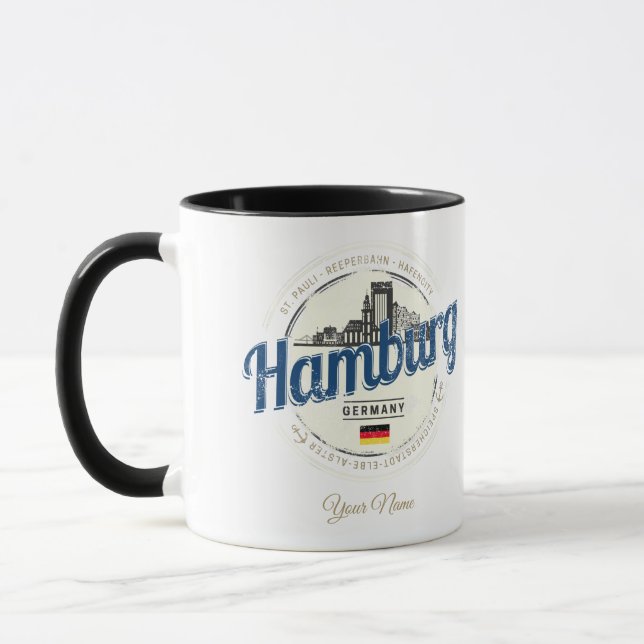 Caneca Panorama de Hamburgo Alemanha Lembrança de Férias  (Esquerda)
