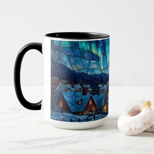 Caneca Panoramic Stained Glass Winter Village (Com Donut)
