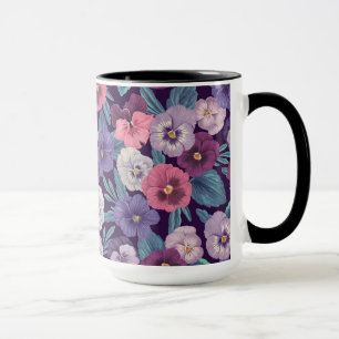 Caneca Pansies coloridas em violeta profundo