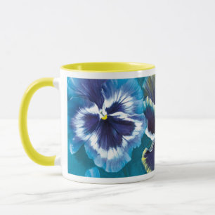 Caneca Pansies de pintura floral de arte fina
