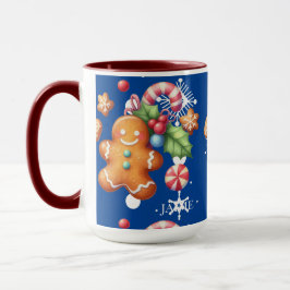 Caneca Pão de gengibre Natal Peppermint Azul Nome Neve