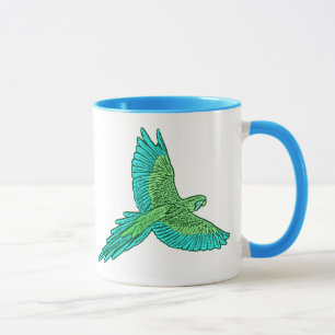 Caneca Papagaio em Voo, Verde limão e Turquesa
