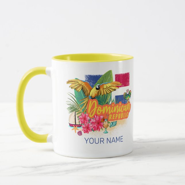 Caneca Papagaio Retro da Ilha de Caribes da República Dom (Esquerda)