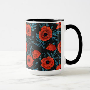Caneca Papagaios, vermelhos e azuis em preto
