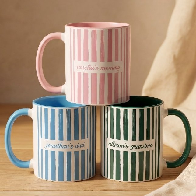 Caneca Papai e Mamãe | Anúncio de Bebê com Listras Person (Criador carregado)