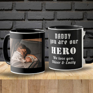 Caneca Papai Herói Dia dos Pais Foto da Família Preto