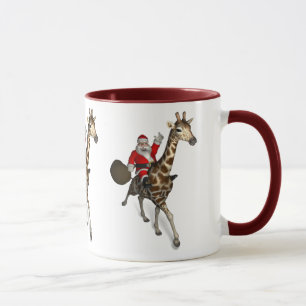 Caneca Papai Noel Andando Uma Girafa